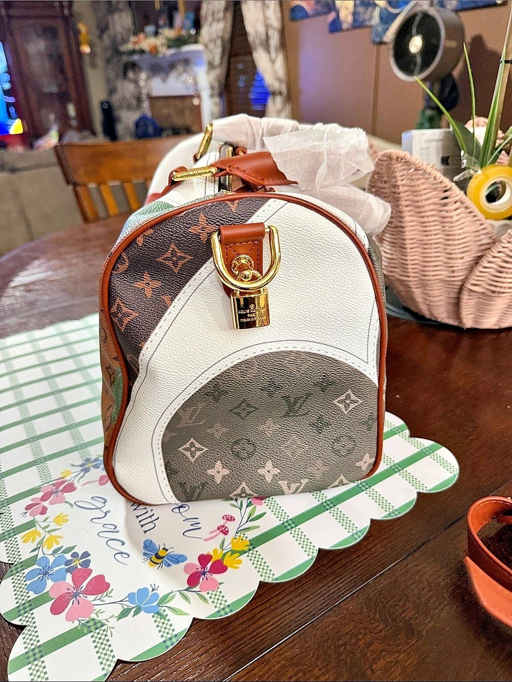 30 cm speedy Multicolor Satchel in Brown & Green Like New